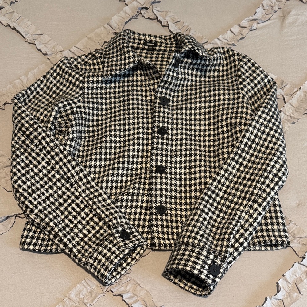Express Womens Black & White Houndstooth Button-Front Jacket